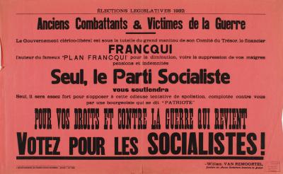 Élections législatives 1932. Anciens Combattants et Victimes de Guerre. Seul, le Parti socialiste vous soutiendra.