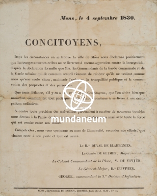 Mons, le 4 septembre 1830. Concitoyens, [...]