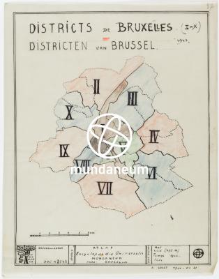 Districts de Bruxelles en 1943 – districten van Brussel in 1943. Atlas Bruxelles. Encyclopedia Universalis Mundaneum