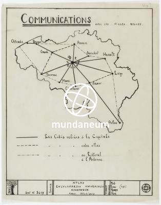 Communications avec les villes belges. Atlas Belgique. Encyclopedia Universalis Mundaneum
