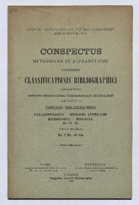 Conspectus methodicus et alphabeticus numerorum classificationis bibliographici. 56-57-59. Palaeontologia - biologia generalis - microscopia - zoologia