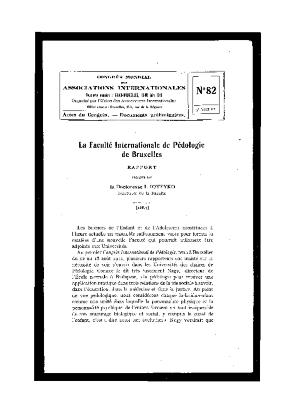 Congrès mondial des Associations internationales (Gand-Bruxelles, 1913). Actes du Congrès - Documents préliminaires. La Faculté internationale de pédologie de Bruxelles