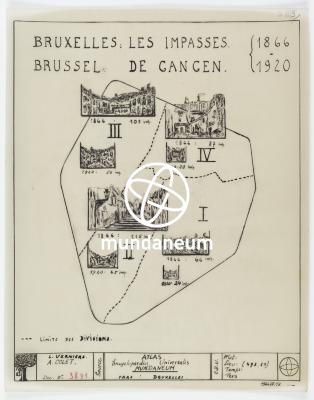 Bruxelles: les impasses – Brussel: de gangen – 1866-1920. Atlas Bruxelles. Encyclopedia Universalis Mundaneum