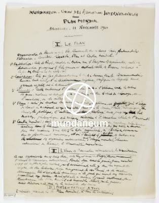 Mundaneum - Union des Assocations internationales - Plan mondial. [Plan Belgique 1935]. Encyclopedia Universalis Mundaneum