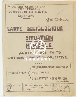 Carte sociologique – Situation mondiale 1936. Atlas Mundaneum. Encyclopedia Universalis Mundaneum