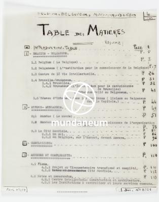 Table des matières et index alphabétique. Belgium = Belganeum Mundus = Mundaneum. Encyclopedia Universalis Mundaneum