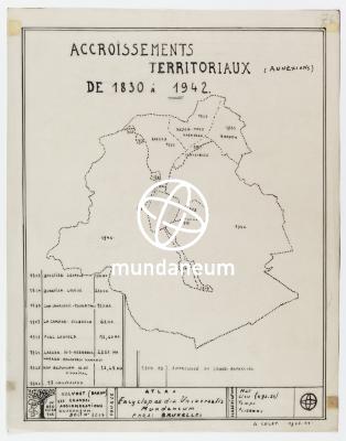 Accroissements territoriaux de 1830 à 1942. Atlas Bruxelles. Encyclopedia Universalis Mundaneum