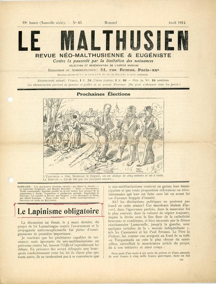 Malthusien (Le). Revue néo-malthusienne &amp; eugéniste