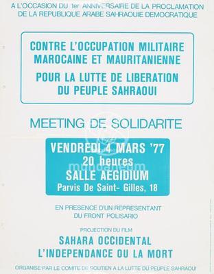 Contre l'occupation militaire marocaine et mauritanienne. Pour la lutte de libération du peuple Sahraoui