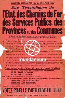 Élections législatives de 1932. Aux travailleurs de l'état, des chemins de fer, des services publics, des provinces et des communes