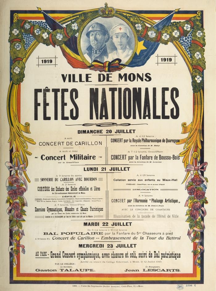 Ville de Mons. Fêtes nationales 1919